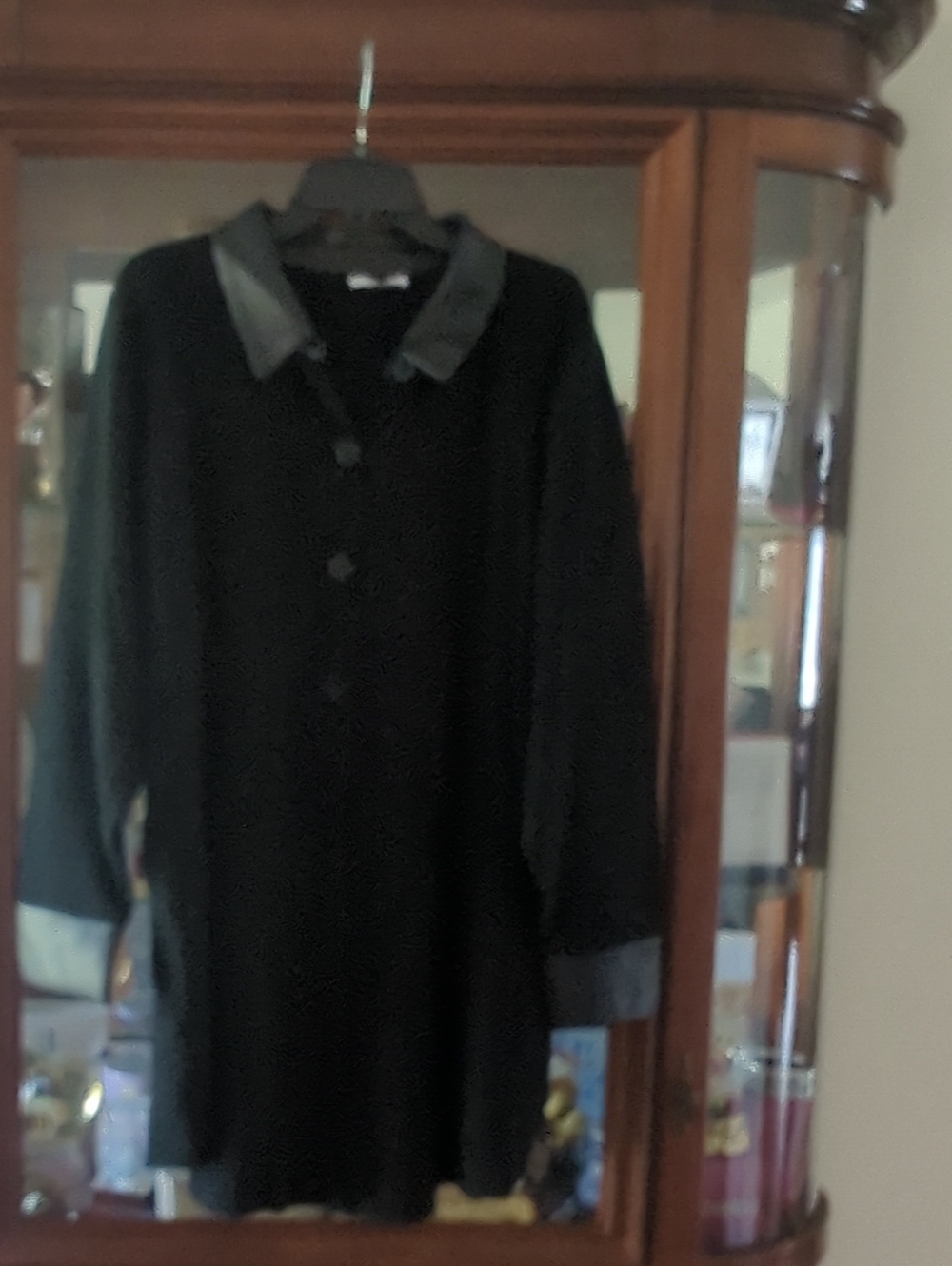 Sioni Black Knit Cardigan with Contrast Collar and Cuffs